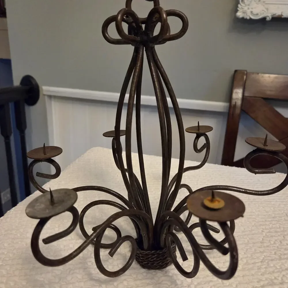 Rustic Iron Celian Candle Chandelier Indoor Outdoor Metal Candelabra 16.5